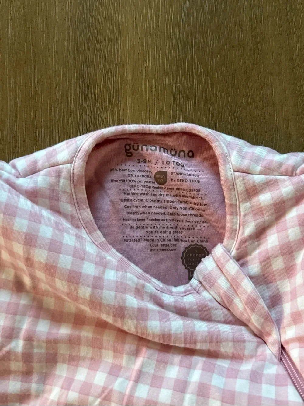 Gunamuna Baby Girl Pink Gingham Cottagecore Bamboo Sleep Sack 1.0 tog 3-9 Months